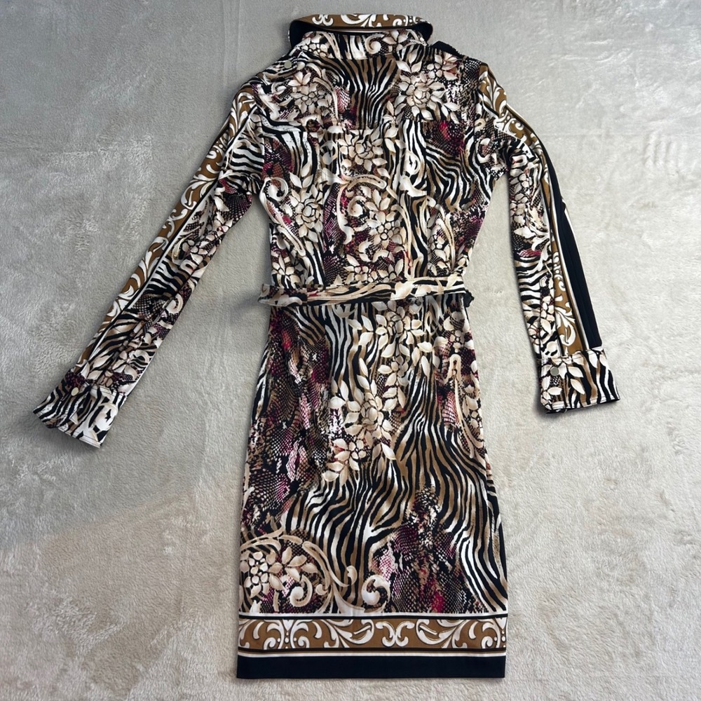 CACHE Vintage Y2K Shirt Dress Womens 4 Animal Print Zebra Snakeskin Belted Mini - Picture 3 of 7